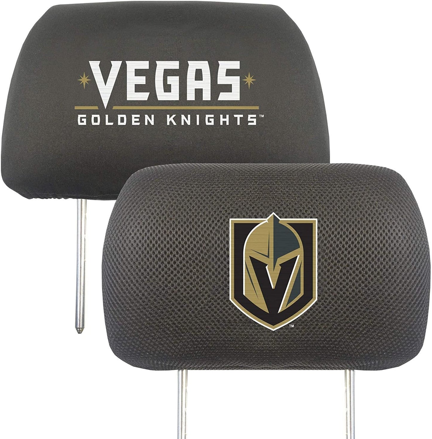 Vegas Golden Knights Pair of Premium Auto Head Rest Covers, Embroidered, Black Elastic, 14x10 Inch