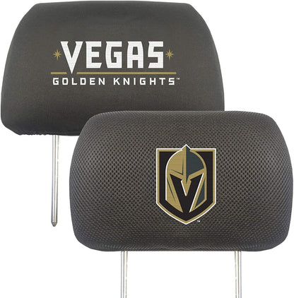 Vegas Golden Knights Pair of Premium Auto Head Rest Covers, Embroidered, Black Elastic, 14x10 Inch