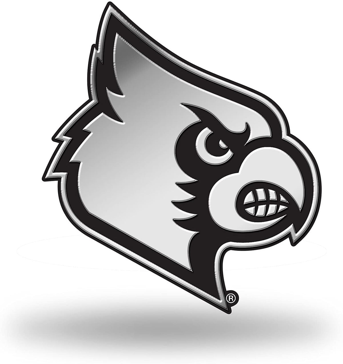 University of Louisville Cardinals Silver Chrome Color Auto Emblem, Raised Molded Plastic, 3.5 Inch, Adhesive Tape Backing