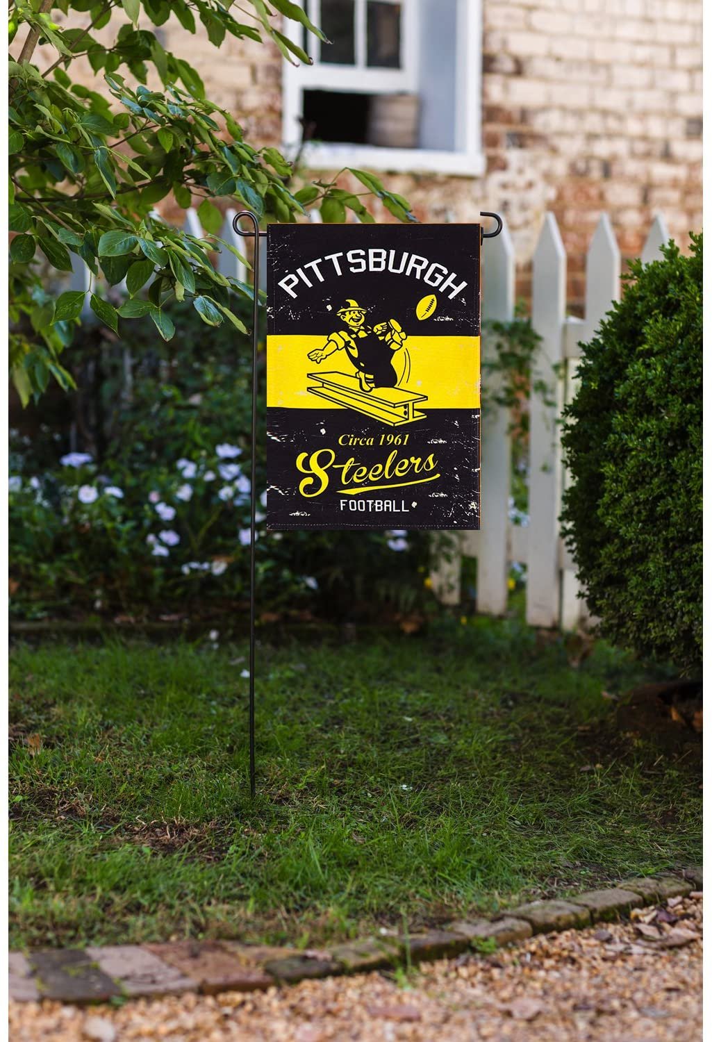 Pittsburgh Steelers Premium Garden Flag Banner, Double Sided, Retro Vintage Style, Linen, 13x18 Inch