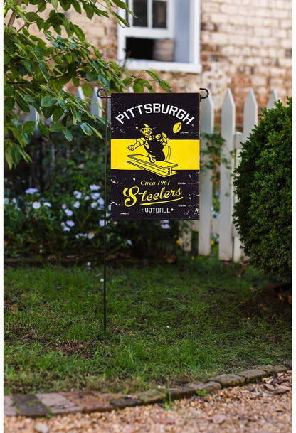 Pittsburgh Steelers Premium Garden Flag Banner, Double Sided, Retro Vintage Style, Linen, 13x18 Inch