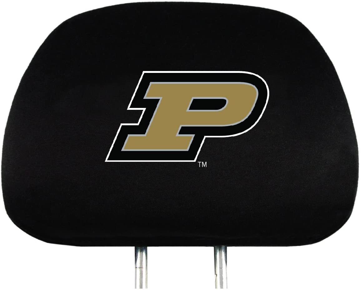 Purdue University Boilermakers Pair of Premium Auto Head Rest Covers, Embroidered, Black Elastic, 14x10 Inch