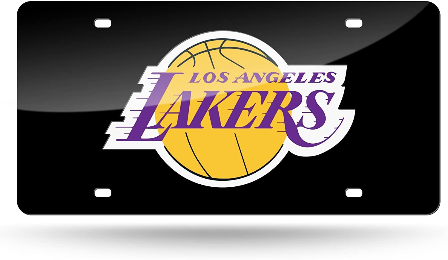 Los Angeles Lakers Premium Laser Cut Tag License Plate, Black Mirrored Acrylic Inlaid, 12x6 Inch