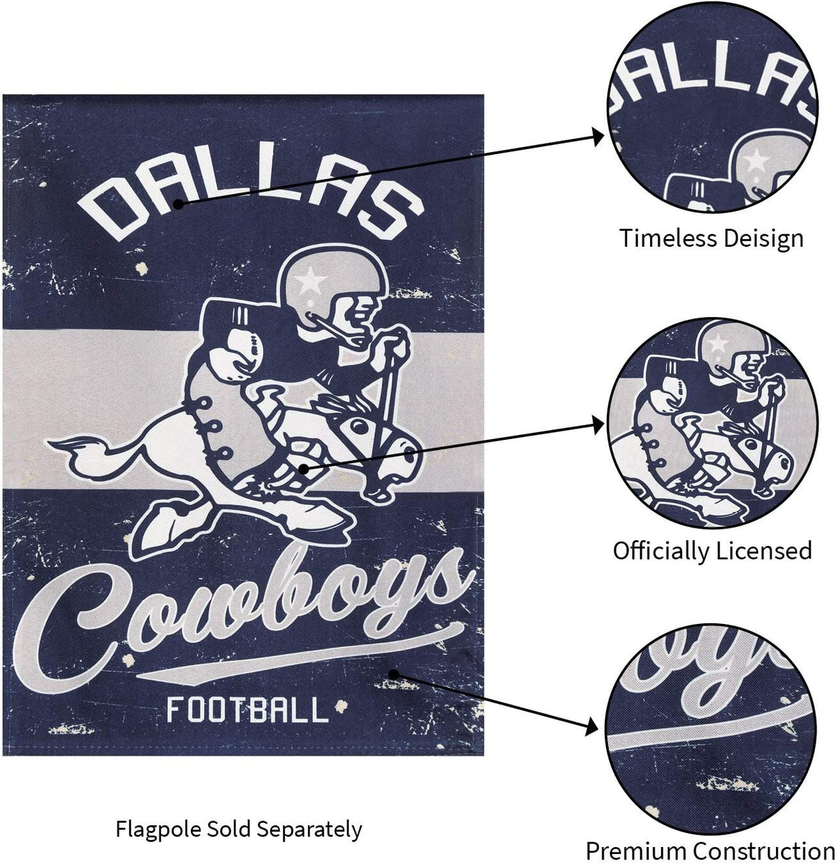 Dallas Cowboys Premium Double Sided Banner Flag 28x44 Inch Vintage Logo Design Indoor Outdoor
