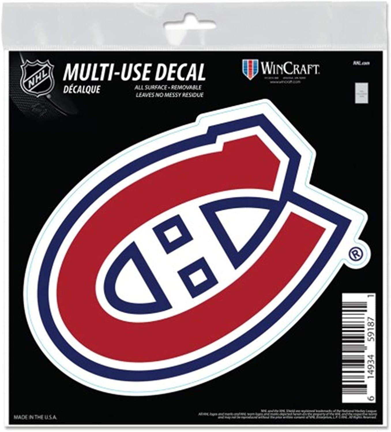 Montreal Canadiens 6 Inch Decal Sticker, Flat Vinyl, Die Cut, Primary Design, Full Adhesive Backing