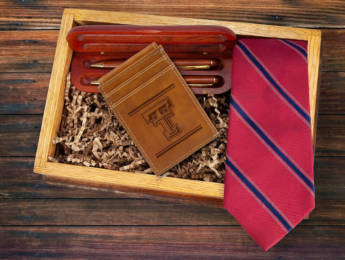 NCAA Texas Tech Red Raiders Men’s Front ID Pocket Brown Wallet- Premium 8 Pocket Laser-Engraved Team Logo on Vegan Leather- Minimalist Design, Credit Card Holder- Ideal for Travel or Men’s Gift