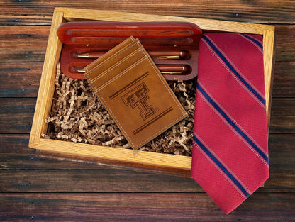 NCAA Texas Tech Red Raiders Men’s Front ID Pocket Brown Wallet- Premium 8 Pocket Laser-Engraved Team Logo on Vegan Leather- Minimalist Design, Credit Card Holder- Ideal for Travel or Men’s Gift