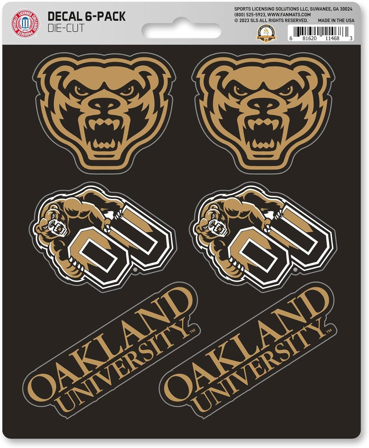 Oakland University Golden Grizzlies 6-Piece Decal Sticker Set, 5x6 Inch Sheet, Gift for football fans for any hard surfaces around home, automotive, personal items
