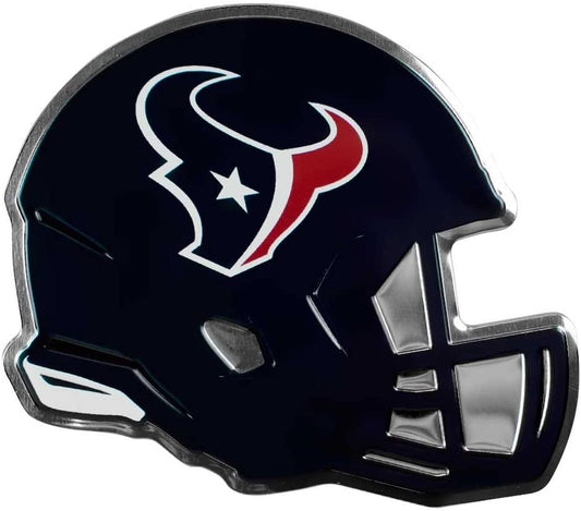 Houston Texans Helmet Auto Emblem, Aluminum Metal, Embossed Team Color, Raised Decal Sticker, Full Adhesive Backing