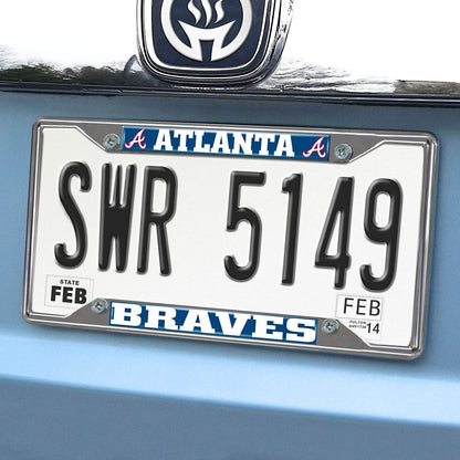 Atlanta Braves Metal License Plate Frame Tag Cover Chrome 6x12 Inch