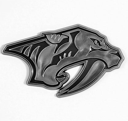 Nashville Predators Auto Emblem, Silver Chrome Color, Raised Molded Shape Cut Plastic, Adhesive Tape Backing