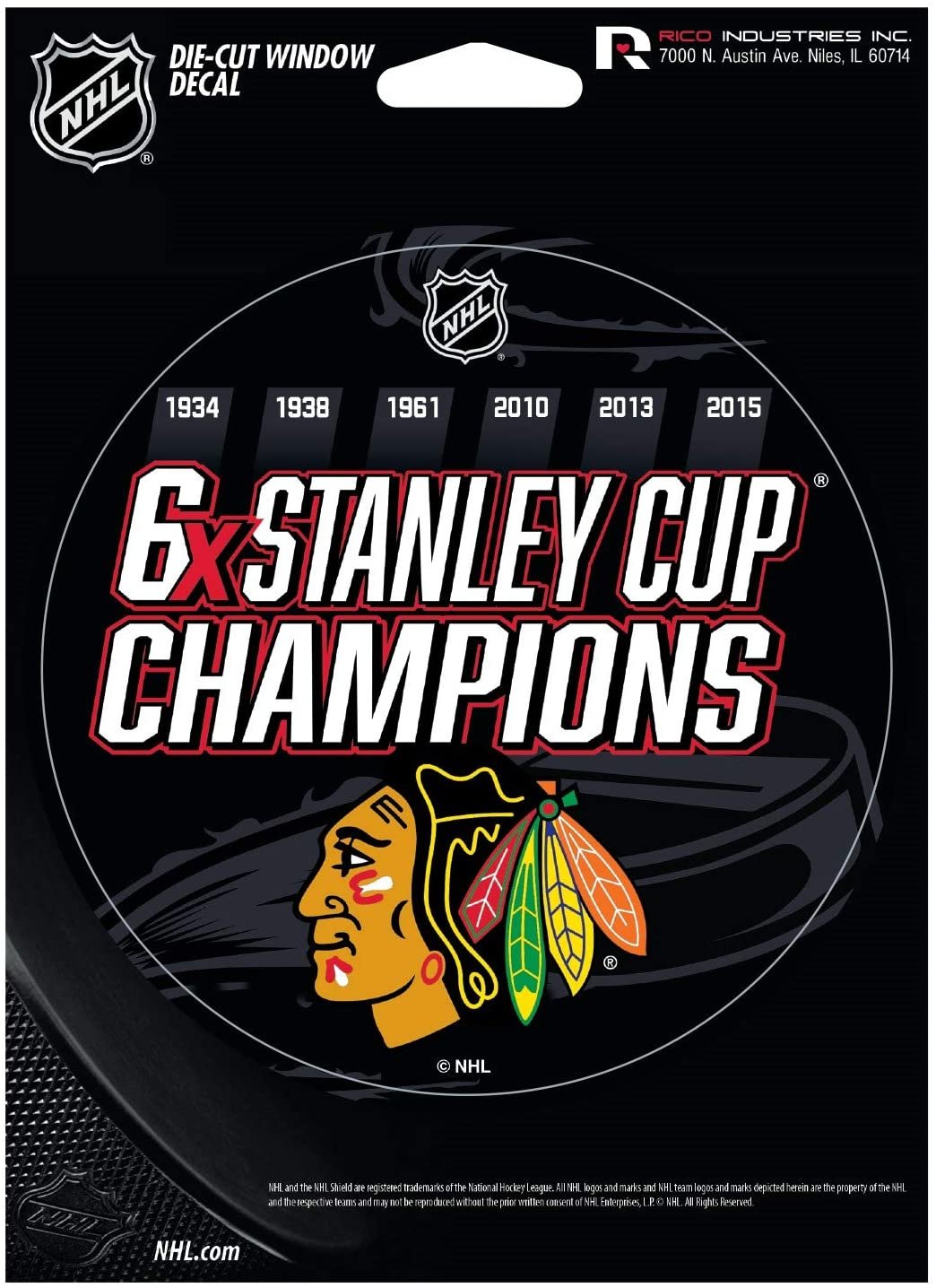 Chicago Blackhawks 5" Decal Sticker 6X Time Champions Flat Vinyl Auto Emblem Hockey