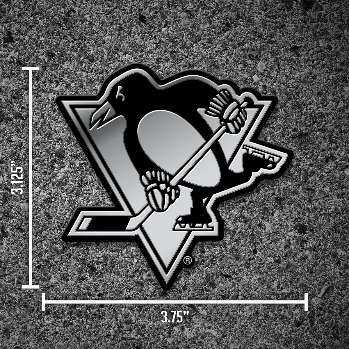 Pittsburgh Penguins Auto Emblem, Silver Chrome Color, Raised Molded Plastic, 3.5 Inch, Adhesive Tape Backing