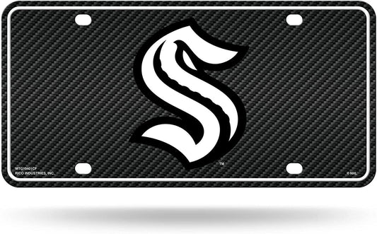 Seattle Kraken Metal Auto Tag License Plate, Carbon Fiber Design, 6x12 Inch