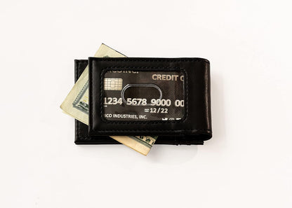 Philadelphia Eagles Premium Black Leather Wallet, Front Pocket Magnetic Money Clip, Laser Engraved, Vegan