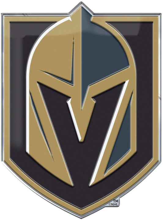 Vegas Golden Knights Auto Emblem, Aluminum Metal, Embossed Team Color, Raised Decal Sticker, Full Adhesive Backing