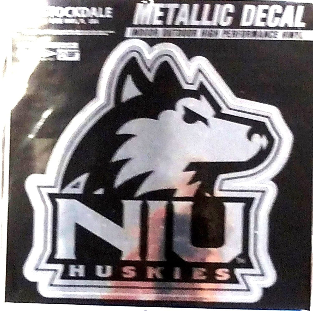 Northern Illinois University Huskies 6 Inch Decal Sticker, Metallic Chrome Shimmer Design