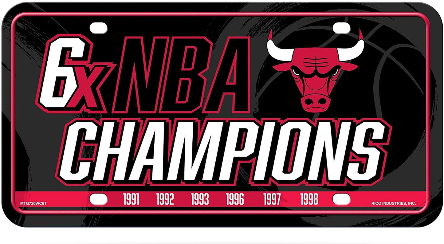 Chicago Bulls Metal Auto Tag License Plate, 6-Time Champions, 6x12 Inch