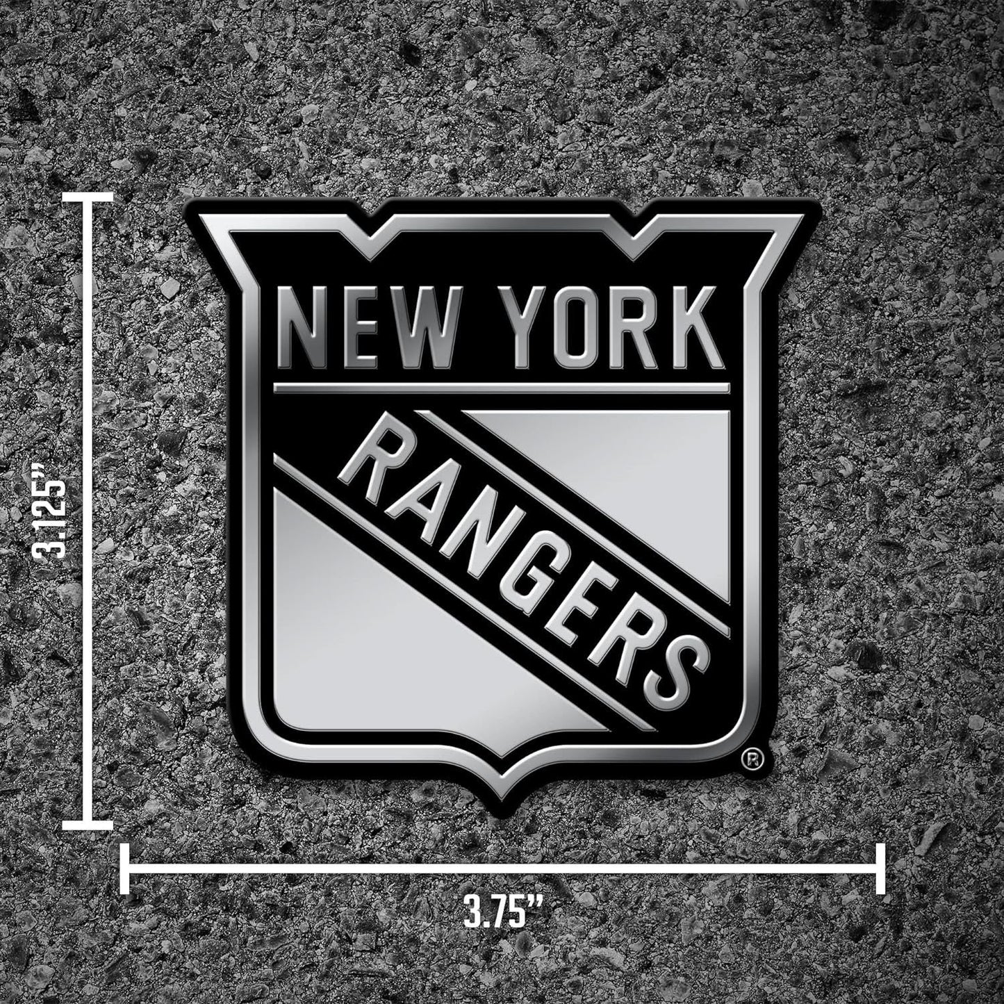 New York Rangers Auto Emblem, Silver Chrome Color, Raised Molded Plastic, 3.5 Inch, Adhesive Tape Backing