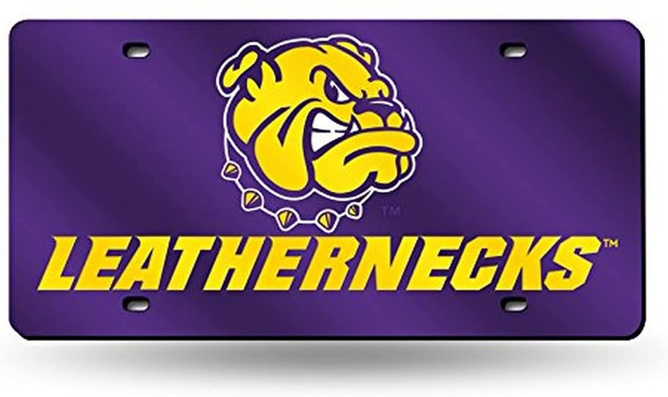 Western Illinois University Leathernecks Premium Laser Cut Tag License Plate, Purple Mirrored Acrylic Inlaid, 12x6 Inch