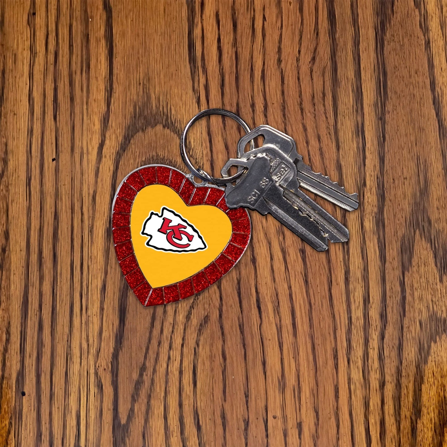 Arizona Cardinals Metal Keychain, Team Color Rhinestone Heart, 3 Inches