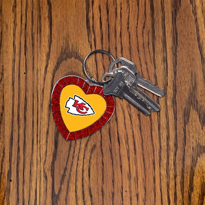 Arizona Cardinals Metal Keychain, Team Color Rhinestone Heart, 3 Inches
