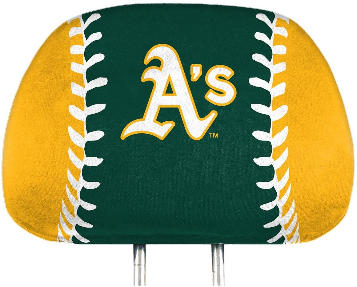 Oakland Athletics A's Pair of Premium Auto Head Rest Covers, Full Color Printed, Elastic, 14x10 Inch