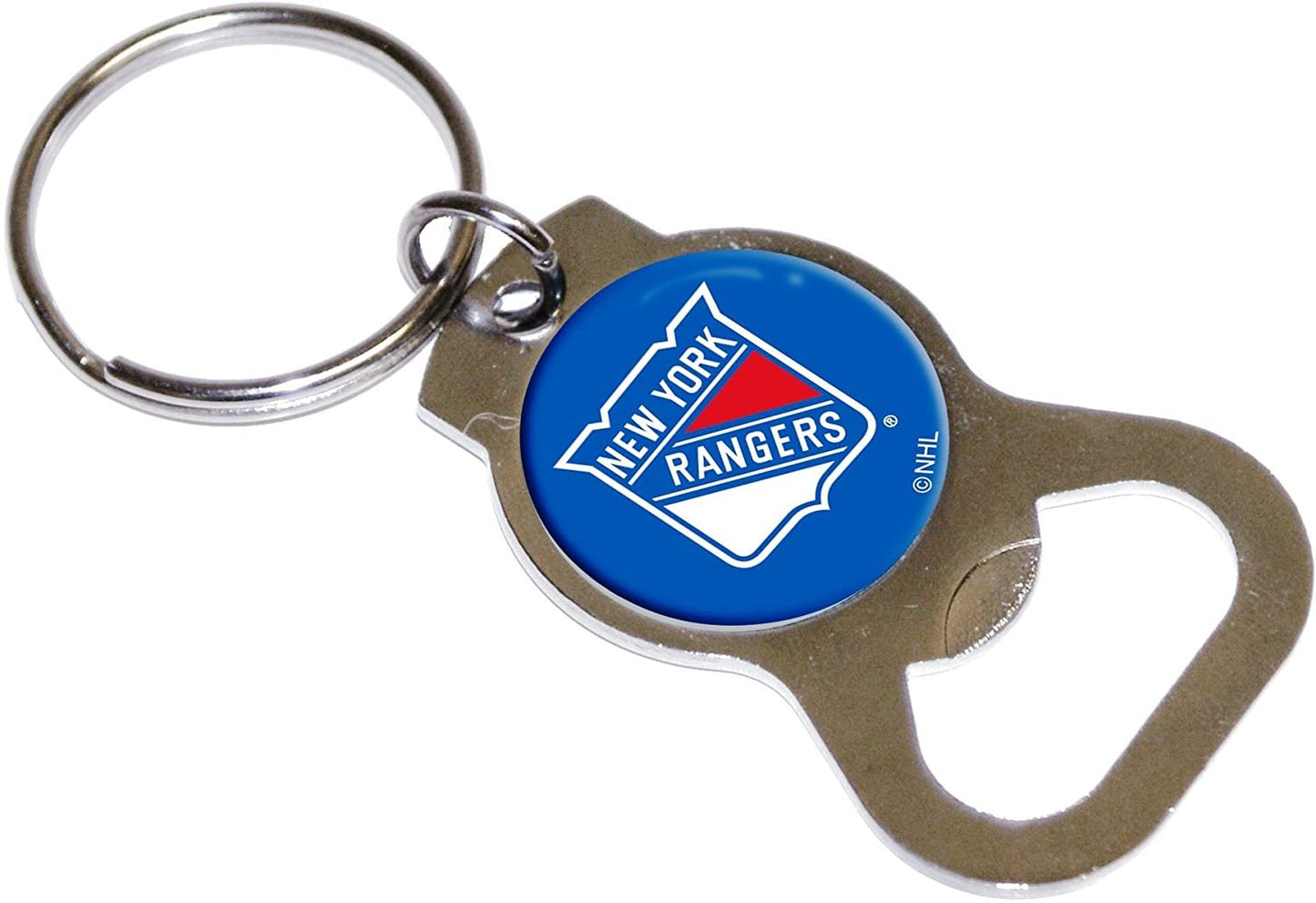 New York Rangers Premium Solid Metal Bottle Opener Keychain, Silver Key Ring, Team Logo