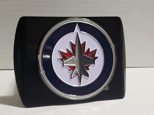 Winnipeg Jets Hitch Cover Black Solid Metal with Raised Color Metal Emblem 2" Square Type III