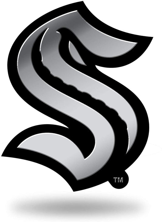 Seattle Kraken Auto Emblem, Silver Chrome Color, Raised Molded Plastic, 3.5 Inch, Adhesive Tape Backing
