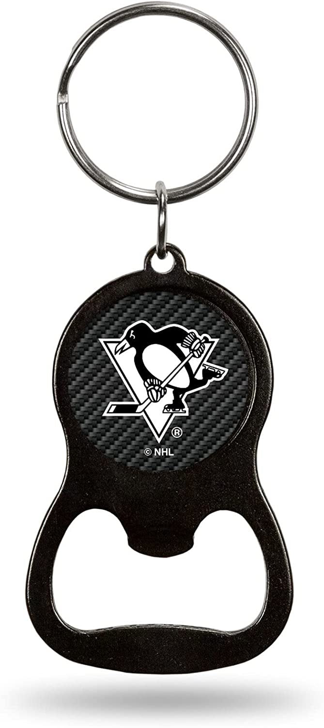 Pittsburgh Penguins Keychain Metal Bottle Opener Carbon Fiber Design Hockey