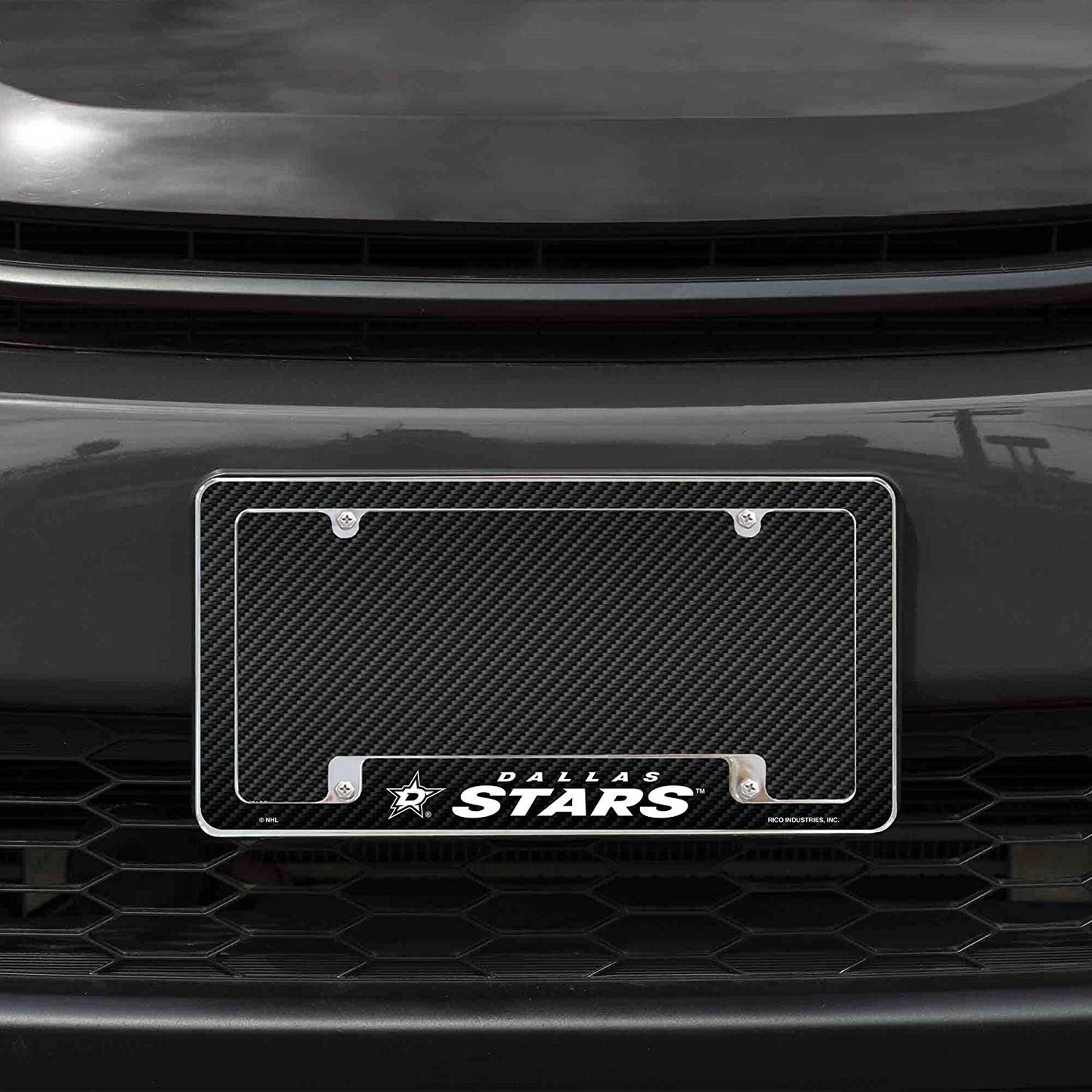 Dallas Stars Metal License Plate Frame Chrome Tag Cover Carbon Fiber Design 6x12 Inch