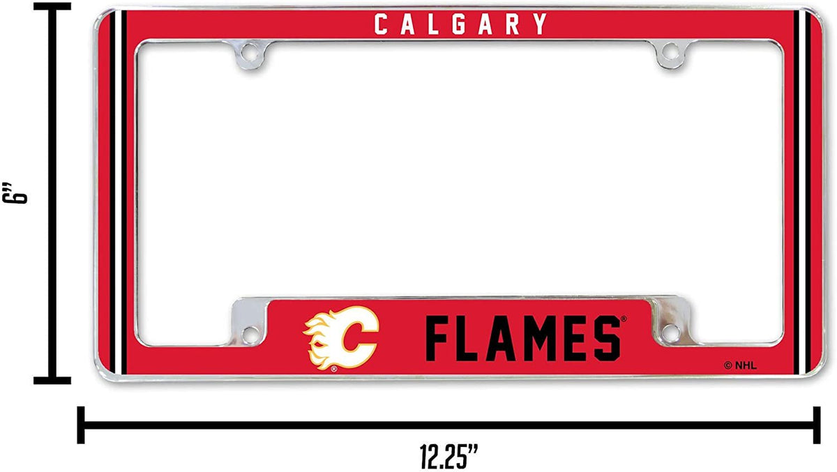 Calgary Flames Metal License Plate Frame Chrome Tag Cover Alternate Design 6x12 Inch