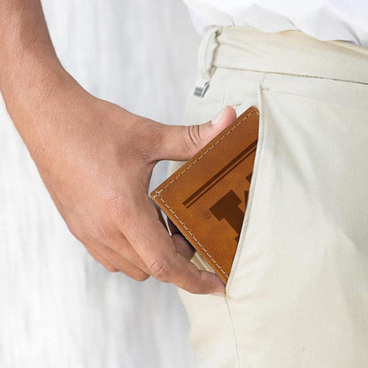 NCAA Michigan Wolverines Men’s Front ID Pocket Brown Wallet- Premium 8 Pocket Laser-Engraved Team Logo on Vegan Leather- Minimalist Design, Credit Card Holder- Ideal for Travel or Men’s Gift