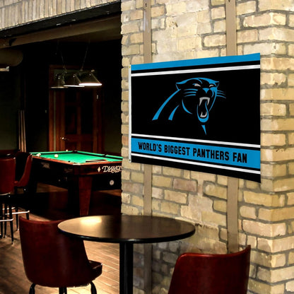 Carolina Panthers 3x5 Feet Flag Banner, World's Biggest Fan, Metal Grommets, Single Sided, Indoor or Outdoor Use