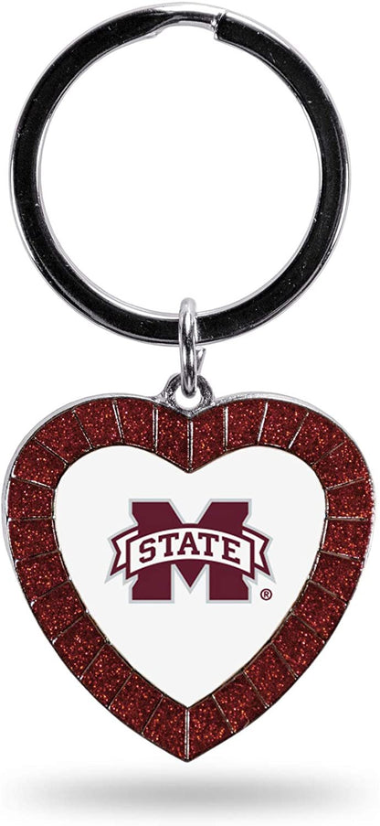 Mississippi State University Bulldogs Keychain Color Rhinestone Heart