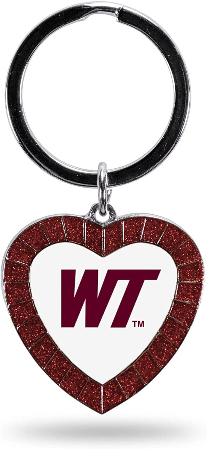 West Texas A&M Buffaloes NCAA Rhinestone Heart Colored Keychain, Maroon, 3-inches in length