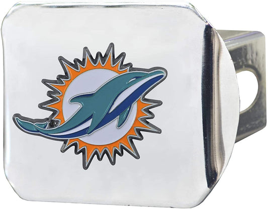 Miami Dolphins Hitch Cover Solid Metal with Raised Color Metal Emblem 2" Square Type III