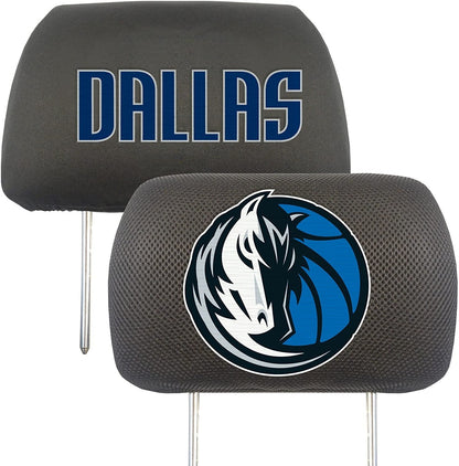 Dallas Mavericks Pair of Premium Auto Head Rest Covers, Embroidered, Black Elastic, 14x10 Inch