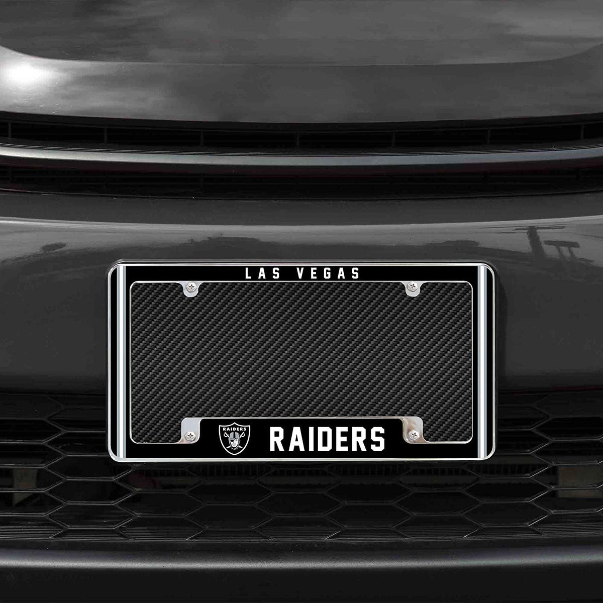 Las Vegas Raiders Metal License Plate Frame Chrome Tag Cover Alternate Design 6x12 Inch