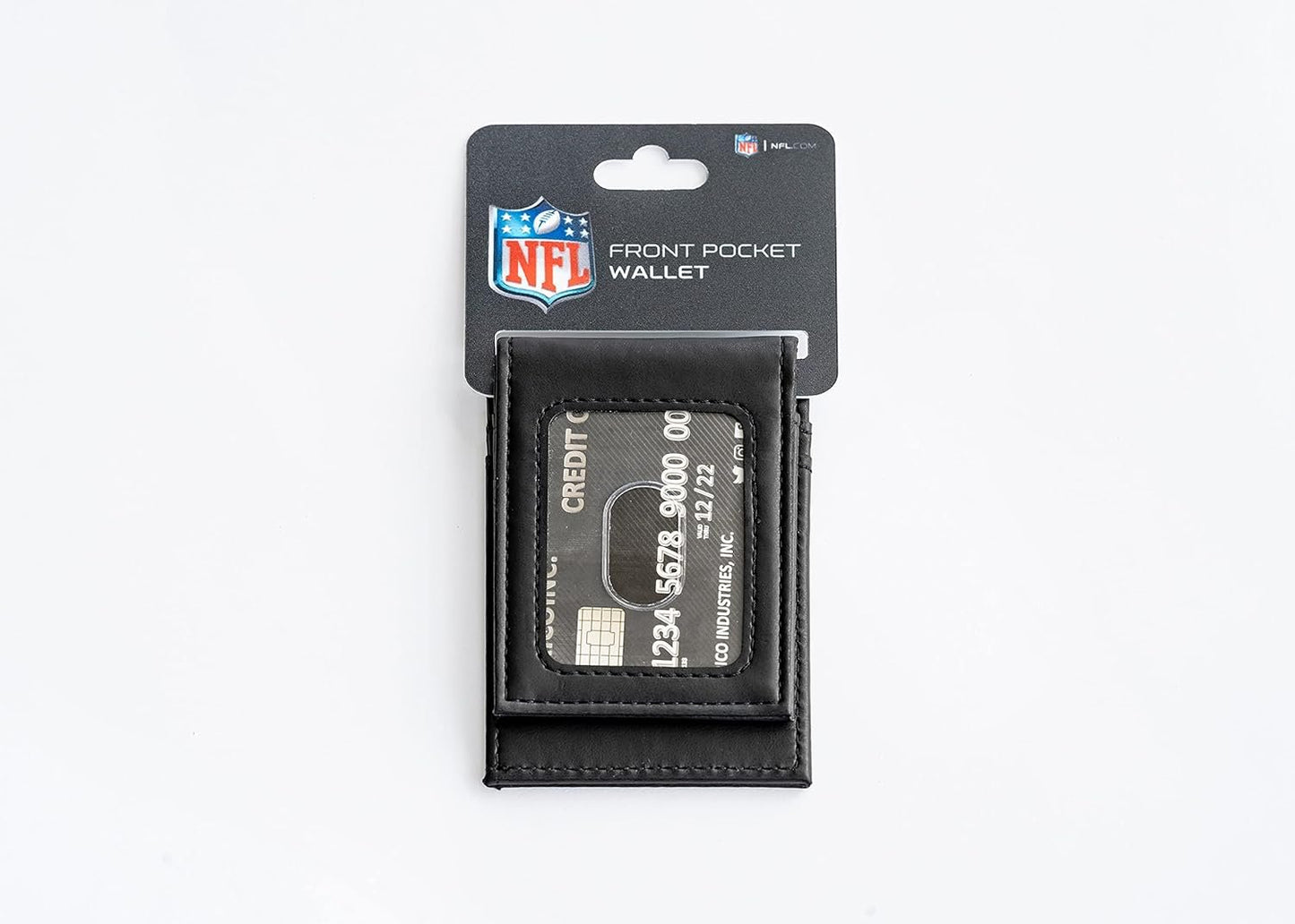 Denver Broncos Premium Black Leather Wallet, Front Pocket Magnetic Money Clip, Laser Engraved, Vegan
