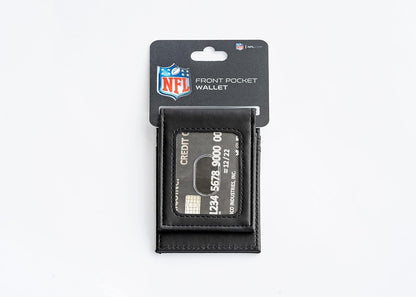 Denver Broncos Premium Black Leather Wallet, Front Pocket Magnetic Money Clip, Laser Engraved, Vegan