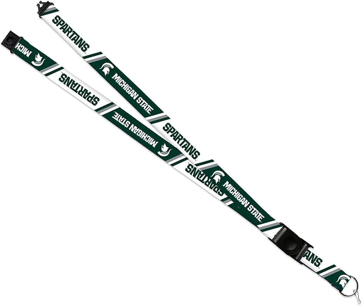 Michigan State University Spartans Lanyard Keychain Double Sided 18 Inch Button Clip Safety Breakaway