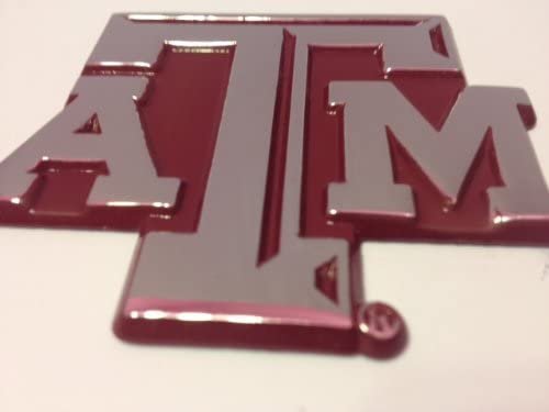 Texas A&M University Aggies Ultra Premium Solid Metal Auto Emblem, Raised Die Cut, Red Accent, Adhesive Backing