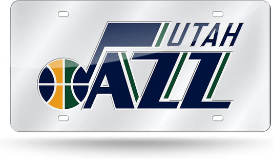 Utah Jazz Premium Laser Cut Tag License Plate, Mirrored Acrylic Inlaid, 12x6 Inch