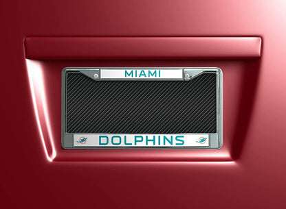 Miami Dolphins Metal License Plate Frame Chrome Tag Cover 6x12 Inch
