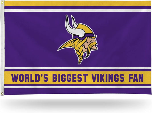 Minnesota Vikings 3x5 Feet Flag Banner, World's Biggest Fan, Metal Grommets, Single Sided, Indoor or Outdoor Use