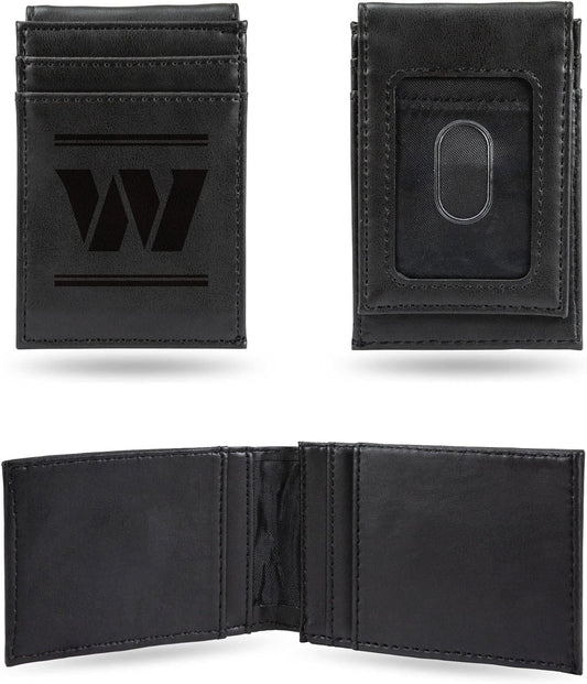 Washington Commanders Premium Black Leather Wallet, Front Pocket Magnetic Money Clip, Laser Engraved, Vegan