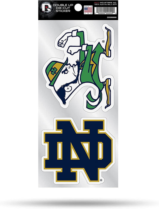 University of Notre Dame Fighting Irish Double Up Die Cut 2-Piece Sticker Sheet 4x9 Inch