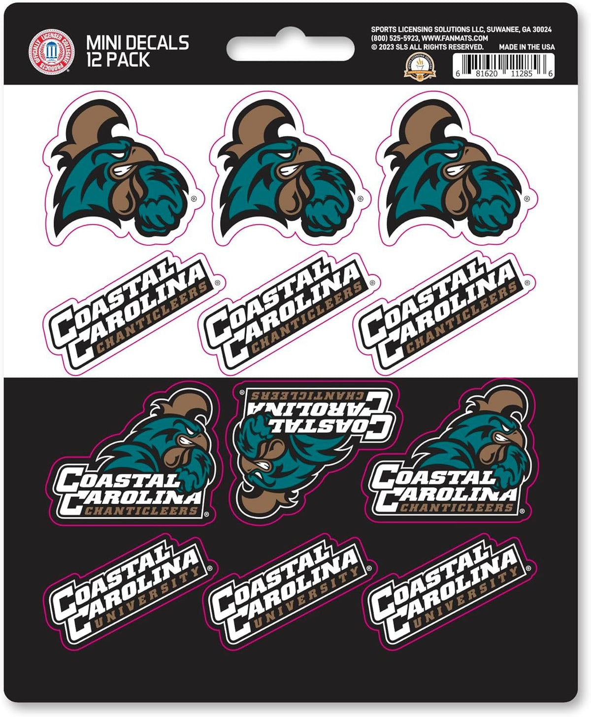 Coastal Carolina University Chanticleers 12-Piece Mini Decal Sticker Set, 5x6 Inch Sheet, Gift for football fans for any hard surfaces around home, automotive, personal items